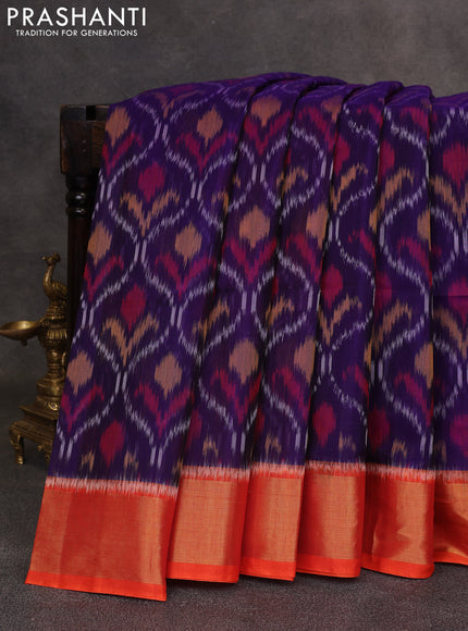 Violet & Orange Ikat Silk Cotton Saree