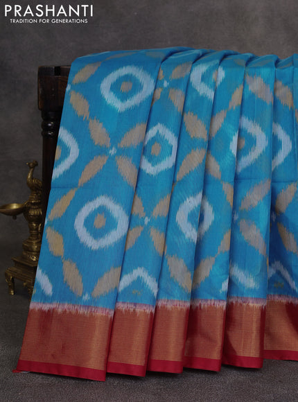 Cs Blue & Red Ikat Silk Cotton Saree