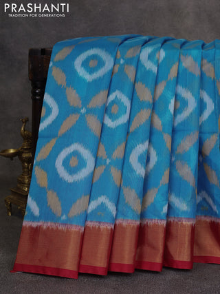 Cs Blue & Red Ikat Silk Cotton Saree