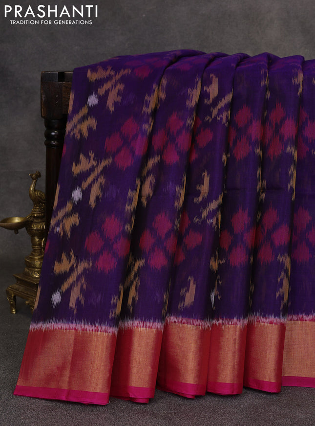 Violet & Pink Ikat Silk Cotton Saree