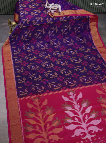Violet & Pink Ikat Silk Cotton Saree