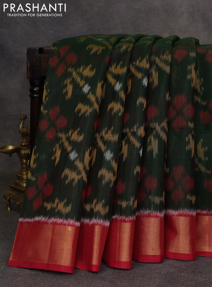 Green & Red Ikat Silk Cotton Saree