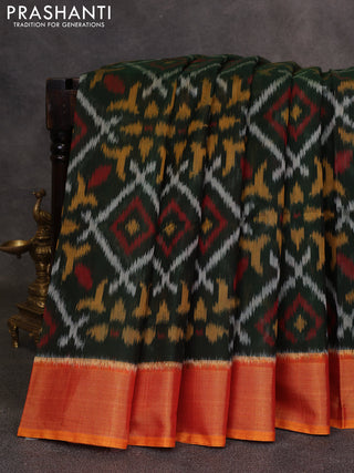 Green & Mustard Yellow Ikat Silk Cotton Saree