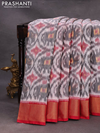 Grey & Red Ikat Silk Cotton Saree