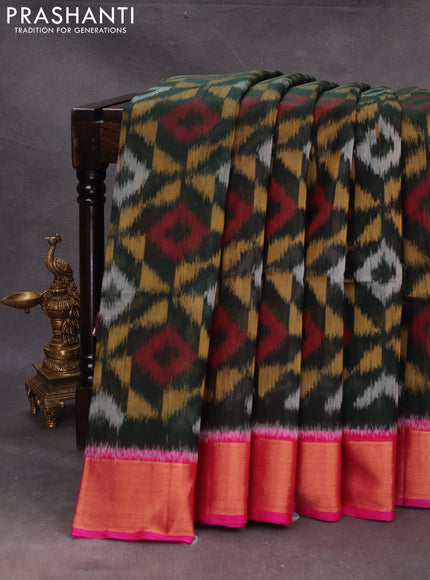 Green & Pink Ikat Silk Cotton Saree
