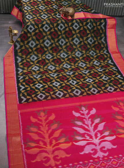 Green & Pink Ikat Silk Cotton Saree