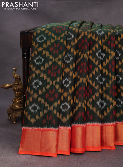 Green & Orange Ikat Silk Cotton Saree