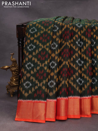 Green & Orange Ikat Silk Cotton Saree