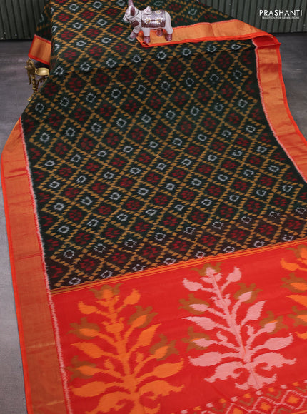 Green & Orange Ikat Silk Cotton Saree