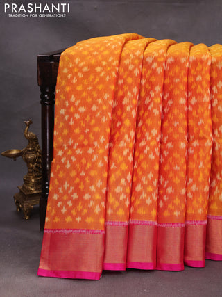 Orange & Pink Ikat Silk Cotton Saree