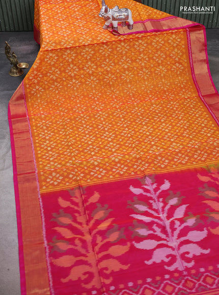 Orange & Pink Ikat Silk Cotton Saree