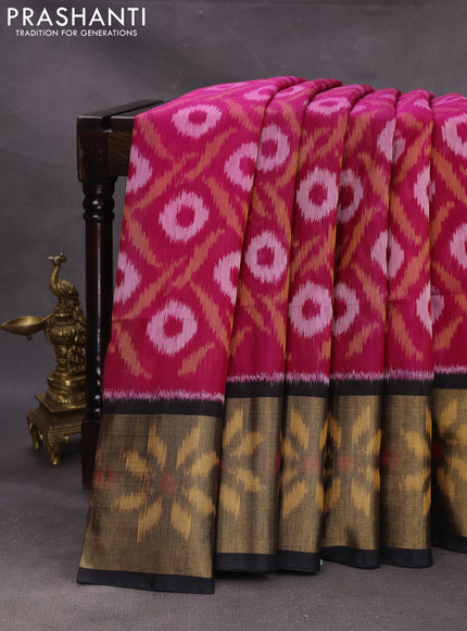 Pink & Black Ikat Silk Cotton Saree