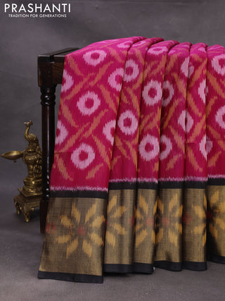 Pink & Black Ikat Silk Cotton Saree