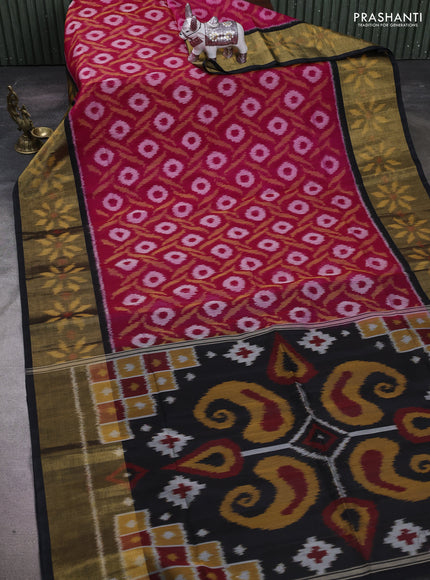 Pink & Black Ikat Silk Cotton Saree