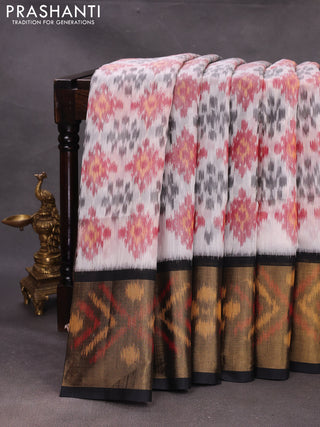 Off White & Black Ikat Silk Cotton Saree