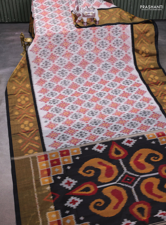 Off White & Black Ikat Silk Cotton Saree