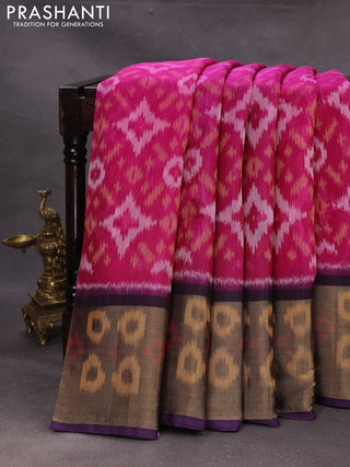 Pink & Violet Ikat Silk Cotton Saree