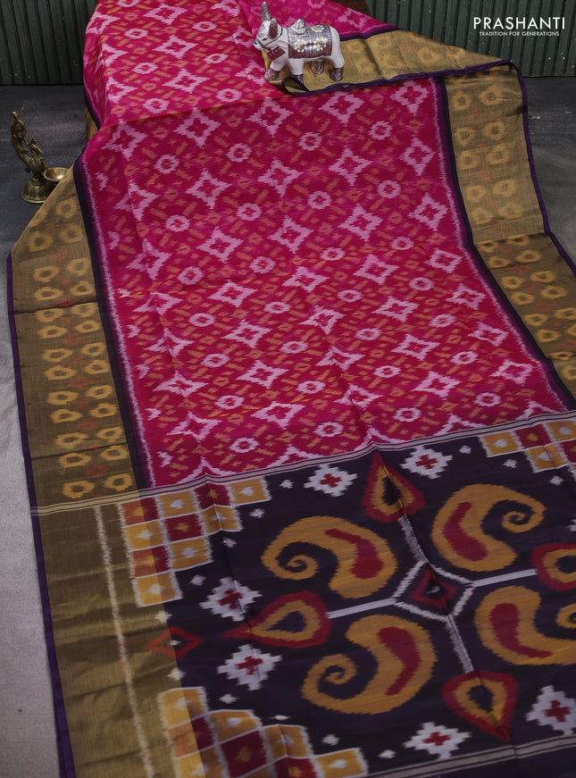 Pink & Violet Ikat Silk Cotton Saree