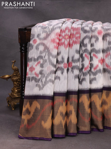 Off White & Violet Ikat Silk Cotton Saree