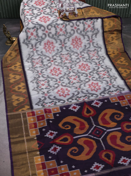 Off White & Violet Ikat Silk Cotton Saree