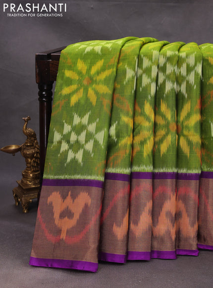 Green & Purple Ikat Silk Cotton Saree