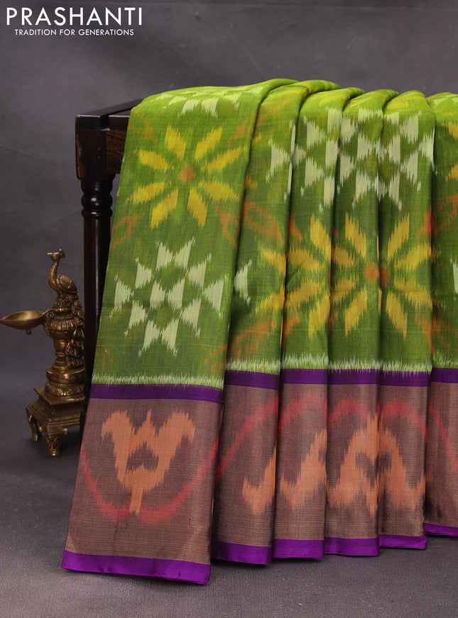 Green & Purple Ikat Silk Cotton Saree