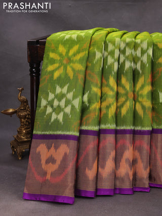 Green & Purple Ikat Silk Cotton Saree