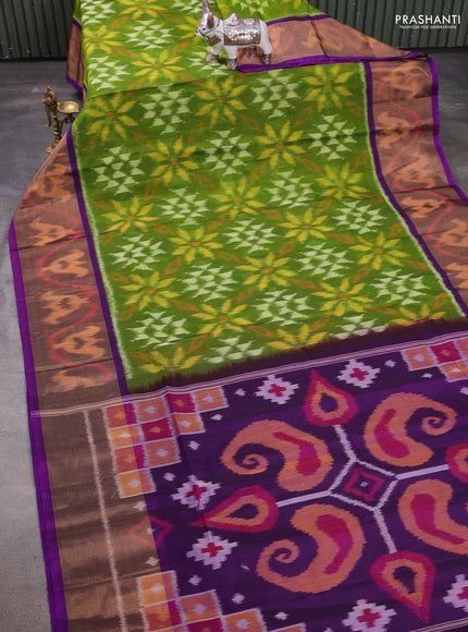 Green & Purple Ikat Silk Cotton Saree