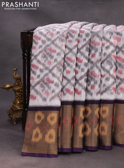 Off White & Violet Ikat Silk Cotton Saree