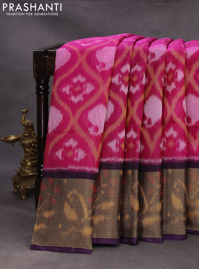 Pink & Violet Ikat Silk Cotton Saree
