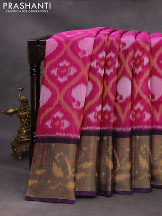 Pink & Violet Ikat Silk Cotton Saree