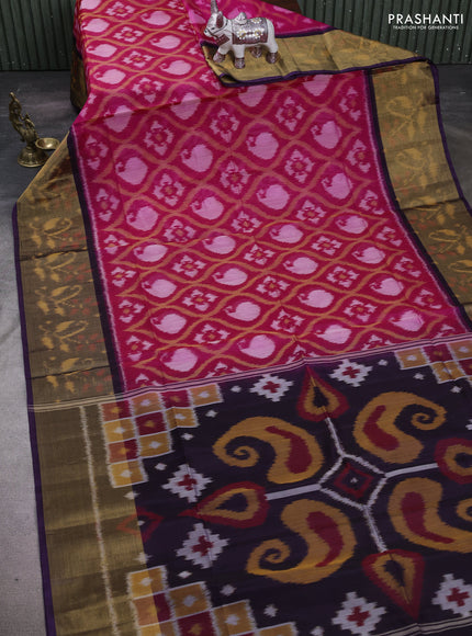 Pink & Violet Ikat Silk Cotton Saree
