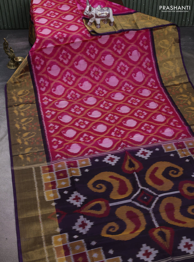 Pink & Violet Ikat Silk Cotton Saree