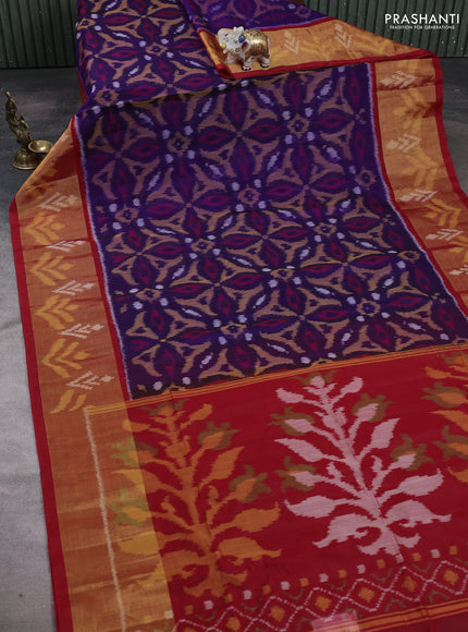Violet & Red Ikat Silk Cotton Saree