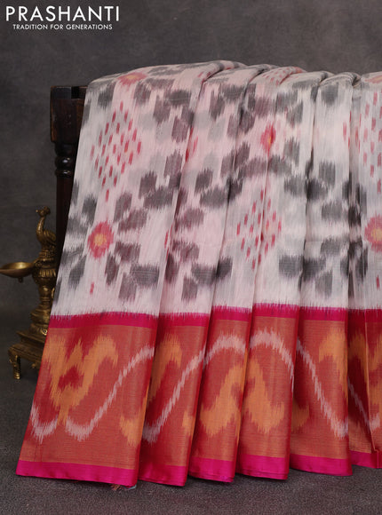 Off White & Pink Ikat Silk Cotton Saree