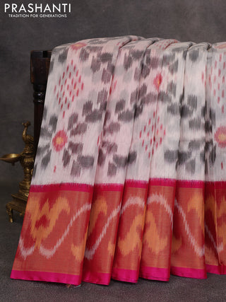 Off White & Pink Ikat Silk Cotton Saree