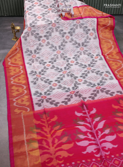 Off White & Pink Ikat Silk Cotton Saree