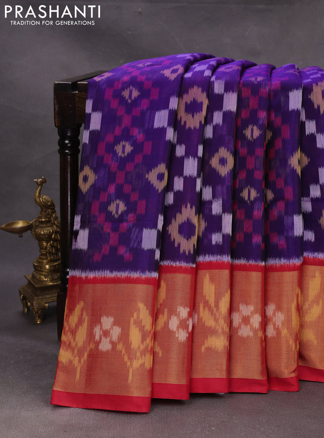 Violet & Red Ikat Silk Cotton Saree