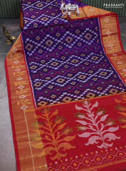 Violet & Red Ikat Silk Cotton Saree