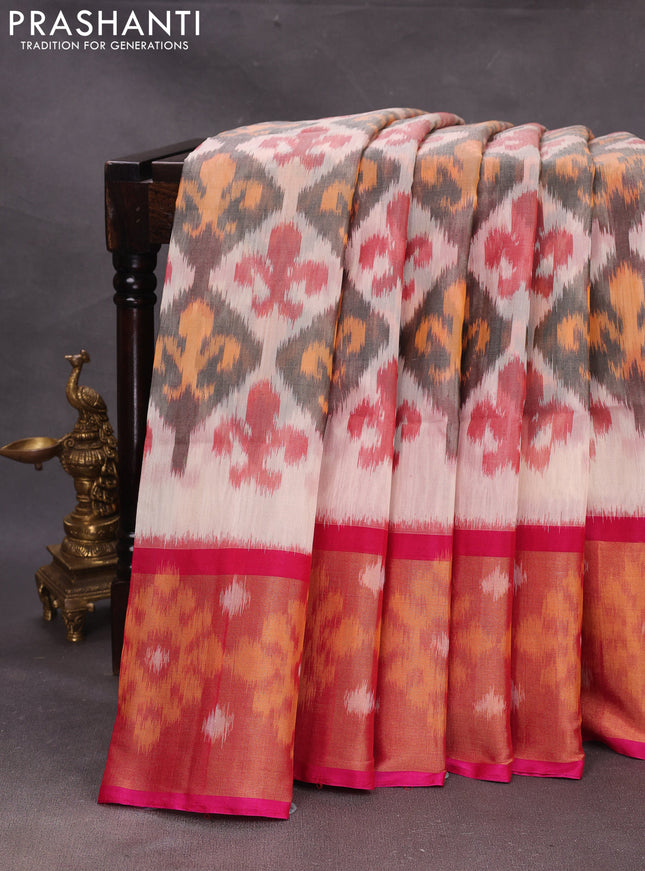 Peach & Pink Ikat Silk Cotton Saree