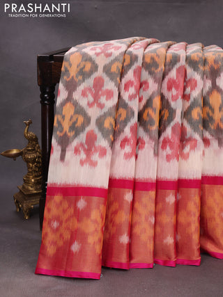 Peach & Pink Ikat Silk Cotton Saree