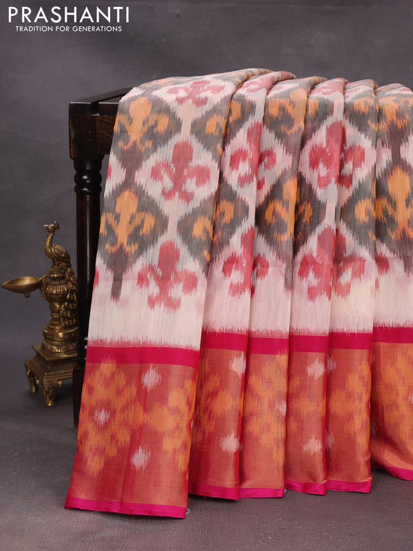 Peach & Pink Ikat Silk Cotton Saree