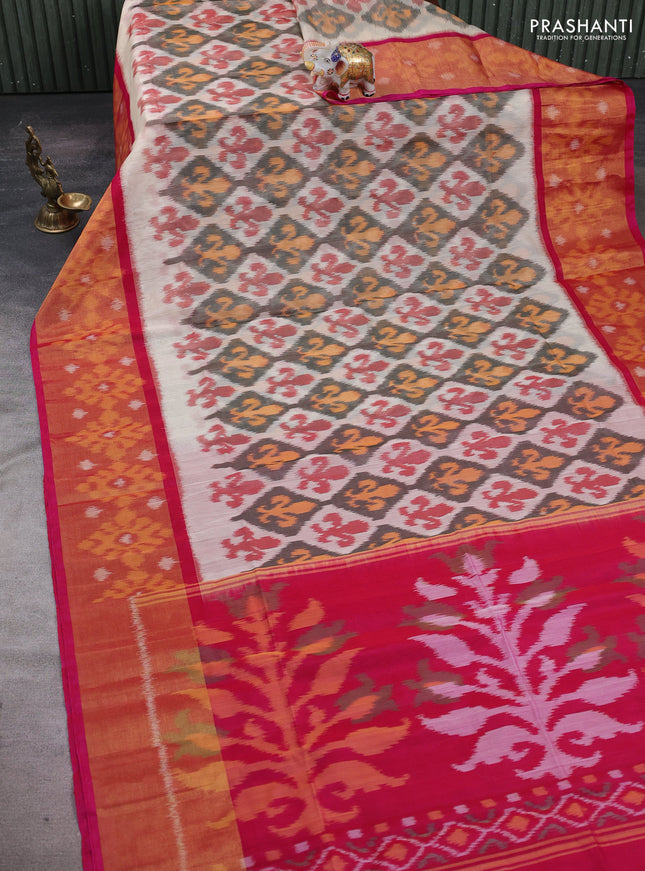 Peach & Pink Ikat Silk Cotton Saree