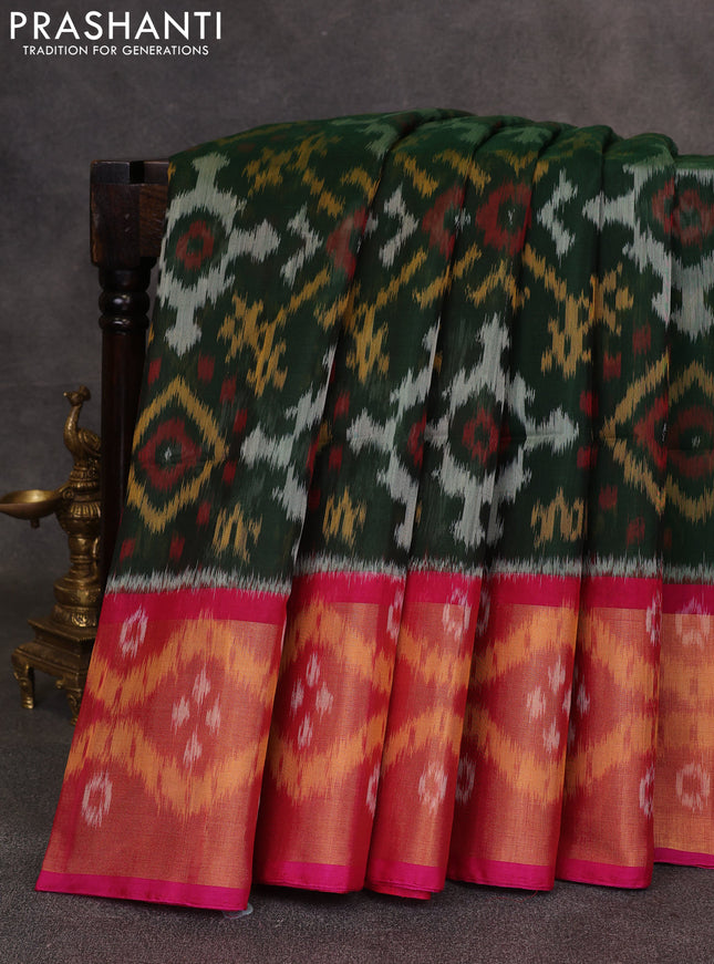 Green & Pink Ikat Silk Cotton Saree