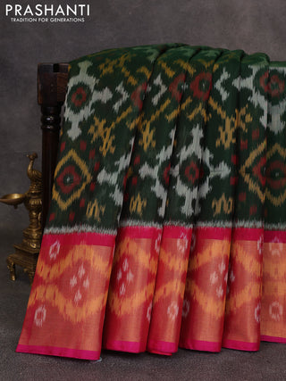 Green & Pink Ikat Silk Cotton Saree