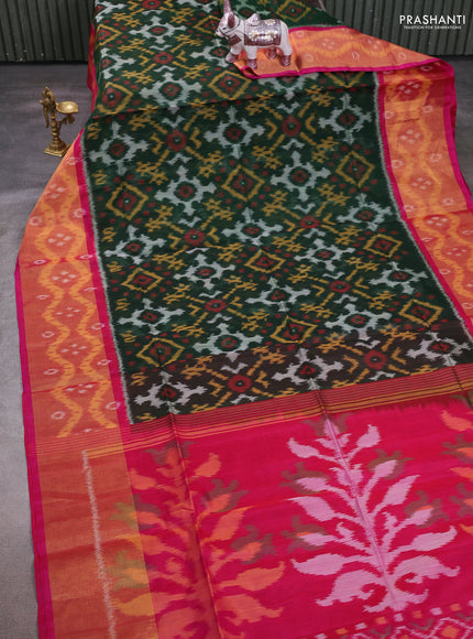 Green & Pink Ikat Silk Cotton Saree