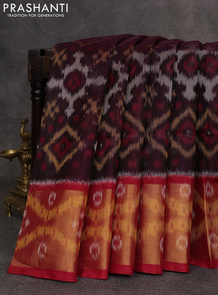 Wine & Red Ikat Silk Cotton Saree