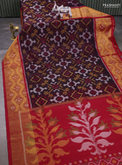 Wine & Red Ikat Silk Cotton Saree
