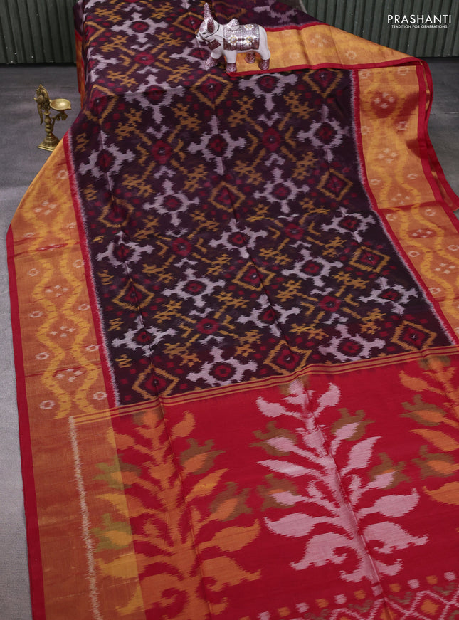 Wine & Red Ikat Silk Cotton Saree