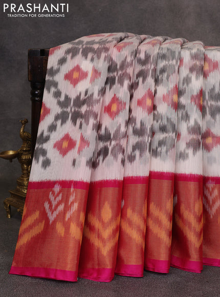 Off White & Pink Ikat Silk Cotton Saree